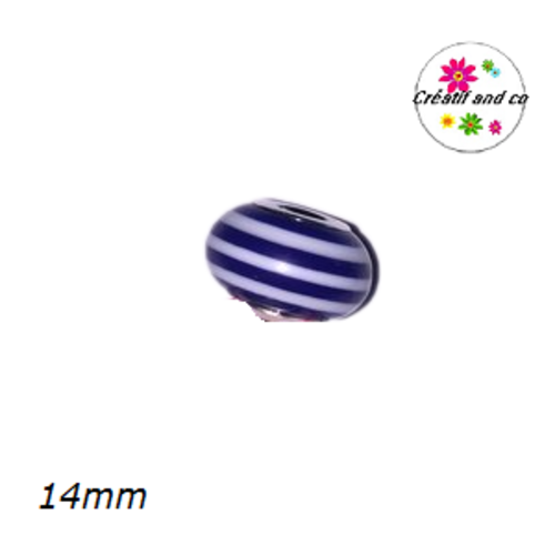 Grosse perle rayée blanc/bleu marine 14mm