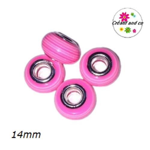 Grosse perle rayée ton rose 14mm