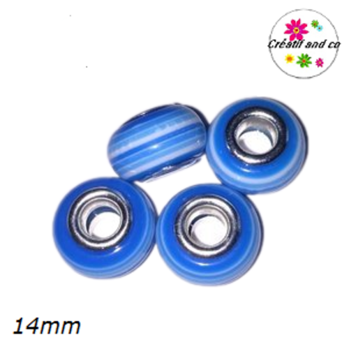 Grosse perle rayée ton bleu/blanc 14mm