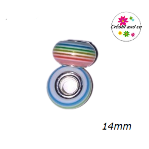 Grosse perle rayée multicouleur translucide 14mm