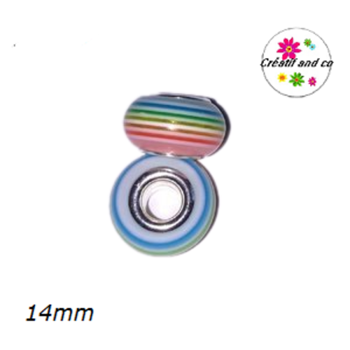 Grosse perle rayée multicouleur translucide 14mm