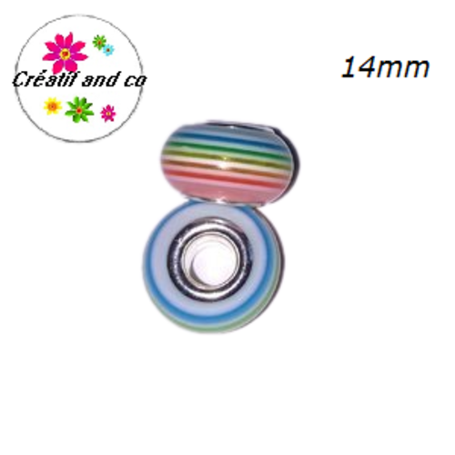 Grosse perle rayée multicouleur translucide 14mm
