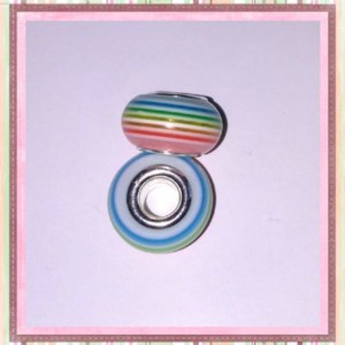 Grosse perle rayée multicouleur translucide 14x9mm