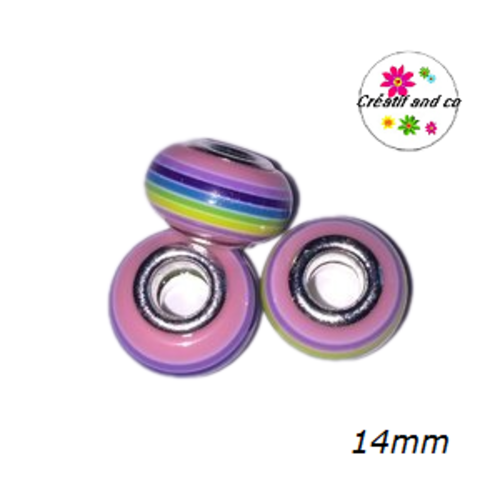 Grosse perle rayée multicouleur 14mm