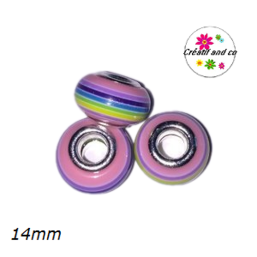 Grosse perle rayée multicouleur 14mm