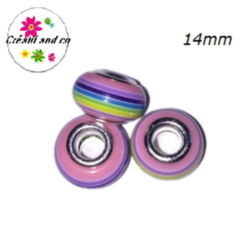 Grosse perle rayée multicouleur 14mm