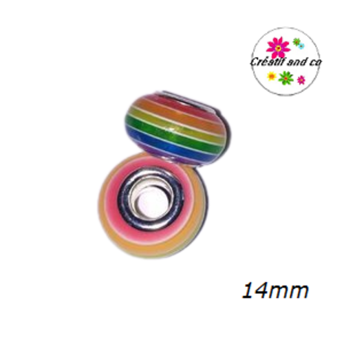 Grosse perle rayée multicouleur 14mm