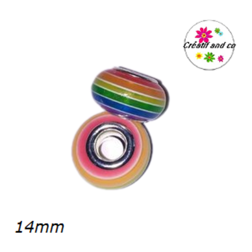 Grosse perle rayée multicouleur 14mm