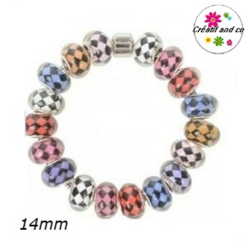 Grosse perle motif damier 14mm