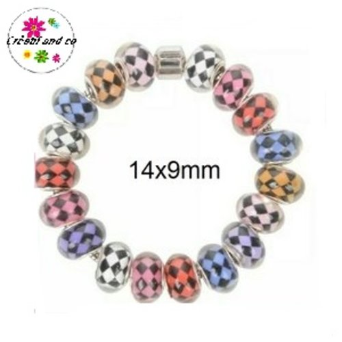Grosse perle motif damier 14mm