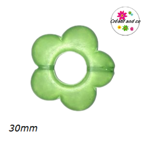 Grosse perle fleur verte glacée 30mm