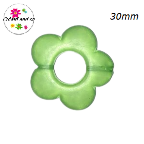 Grosse perle fleur verte glacée 30mm