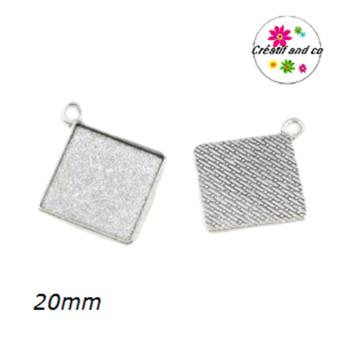 Pendentif carré argent tibétain pour cabochon 20mm