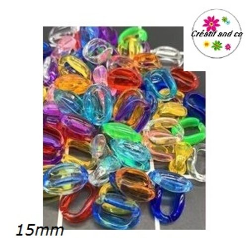 X10 anneaux mailles ouvertes acrylique translucide 15mm