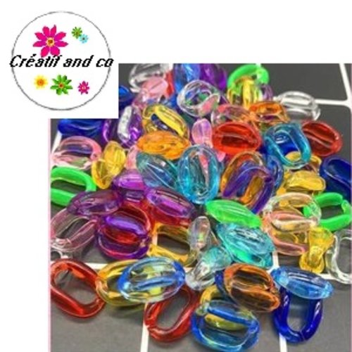 X10 anneaux mailles ouvertes acrylique translucide 15x10mm