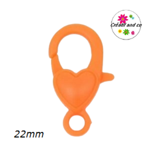 Mousqueton homard orange fluo plastique 22mm