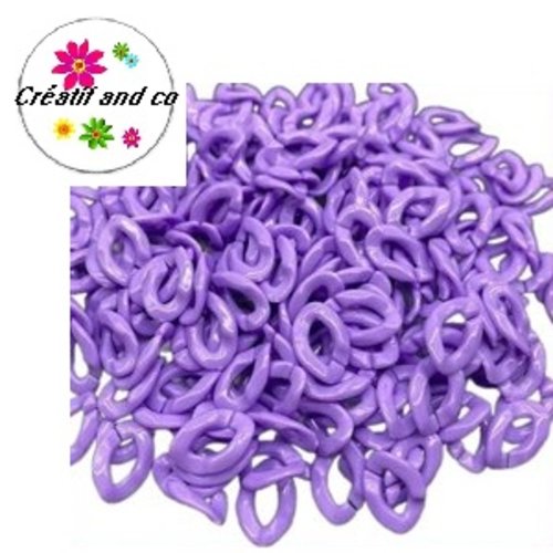 X10 anneaux mailles ouverts torsadés acrylique mauve 16x11mm