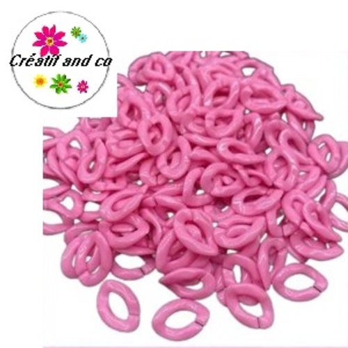 X10 anneaux mailles ouverts torsadés acrylique rose bonbon 16x11mm