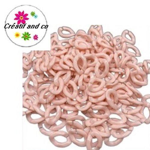 X10 anneaux mailles ouverts torsadés acrylique rose pâle 16x11mm