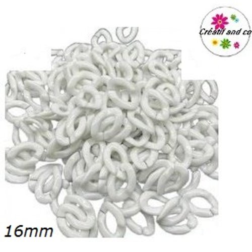X10 anneaux mailles ouverts torsadés acrylique blanc 16mm