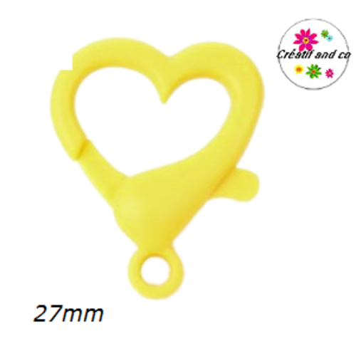 Mousqueton forme coeur jaune foncé plastique 27mm