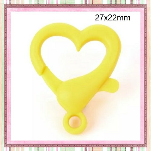 Mousqueton forme coeur jaune foncé plastique 27x22mm