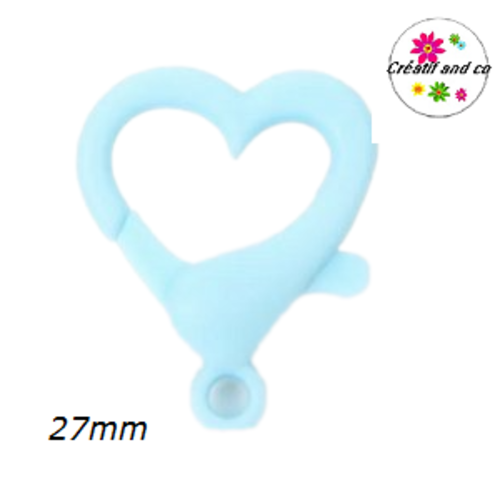 Mousqueton forme coeur bleu clair  plastique 27mm