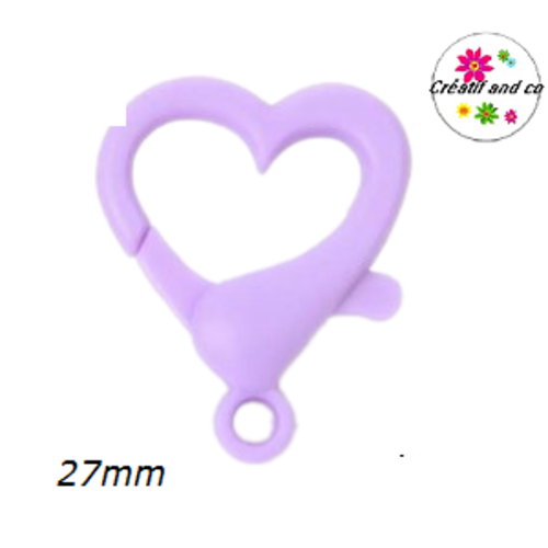 Mousqueton forme coeur parme plastique 27mm
