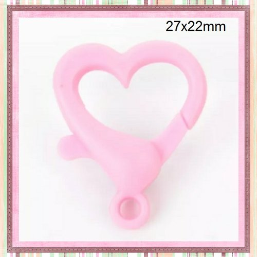 Mousqueton forme coeur rose plastique 27x22mm