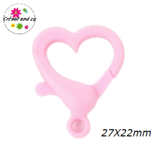 Mousqueton forme coeur rose plastique 27x22mm