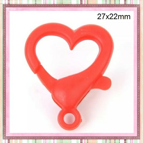 Mousqueton forme coeur rouge plastique 27x22mm