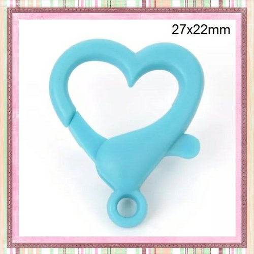 Mousqueton forme coeur bleu plastique 27x22mm