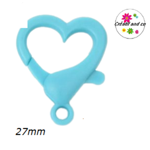 Mousqueton forme coeur bleu plastique 27mm