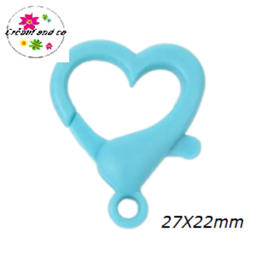 Mousqueton forme coeur bleu plastique 27x22mm
