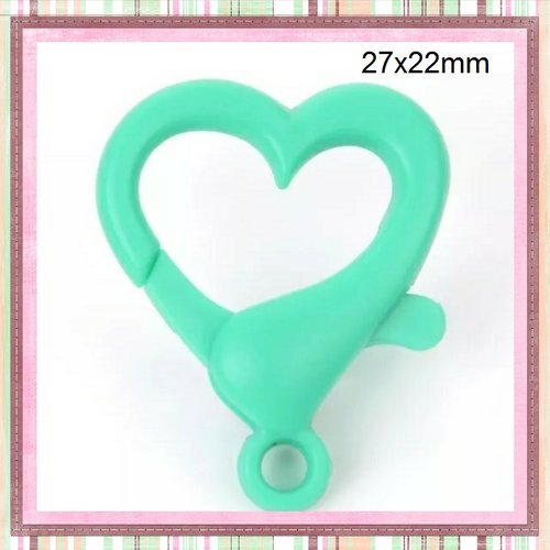 Mousqueton forme coeur vert plastique 27x22mm