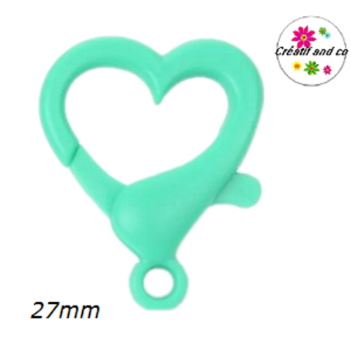 Mousqueton forme coeur vert plastique 27mm