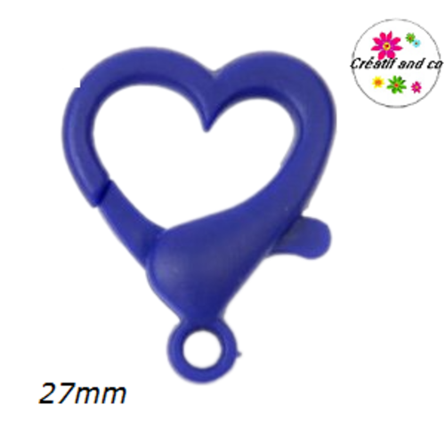 Mousqueton forme coeur bleu foncé plastique 27mm