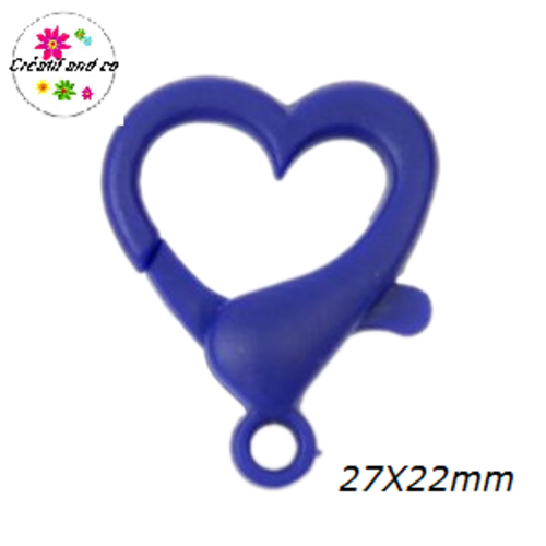 Mousqueton forme coeur bleu foncé plastique 27x22mm
