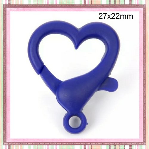 Mousqueton forme coeur bleu foncé plastique 27x22mm