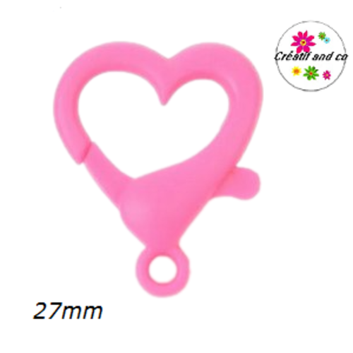 Mousqueton forme coeur fuchsia plastique 27mm