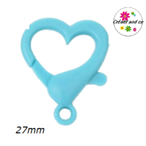 Mousqueton forme coeur bleu layette plastique 27mm