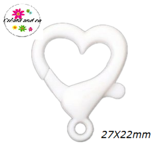 Mousqueton forme coeur blanc plastique 27x22mm