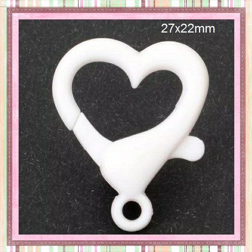 Mousqueton forme coeur blanc plastique 27x22mm