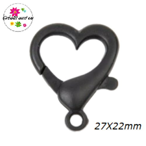 Mousqueton forme coeur noir plastique 27x22mm