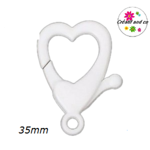 Mousqueton forme coeur blanc plastique 35mm