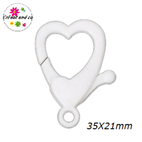 Mousqueton forme coeur blanc plastique 35x21mm