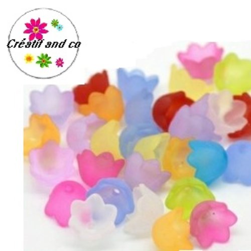 X10 coupelles/calottes forme fleur acrylique givrée 10mm