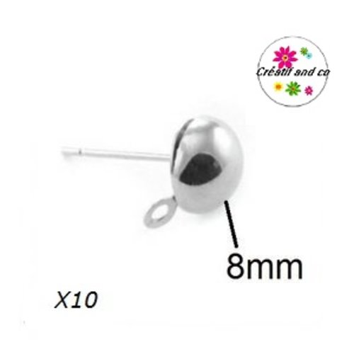 X10 clous 1/2 boule avec anneau argentée 8mm