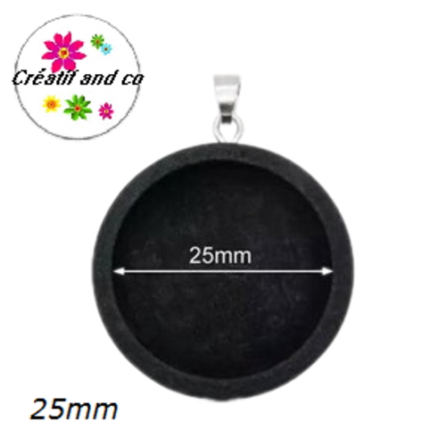 Pendentif bois noir et sa bélière cabochon 25mm