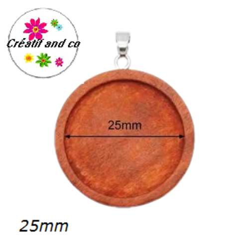 Pendentif bois marron foncé et sa bélière cabochon 25mm